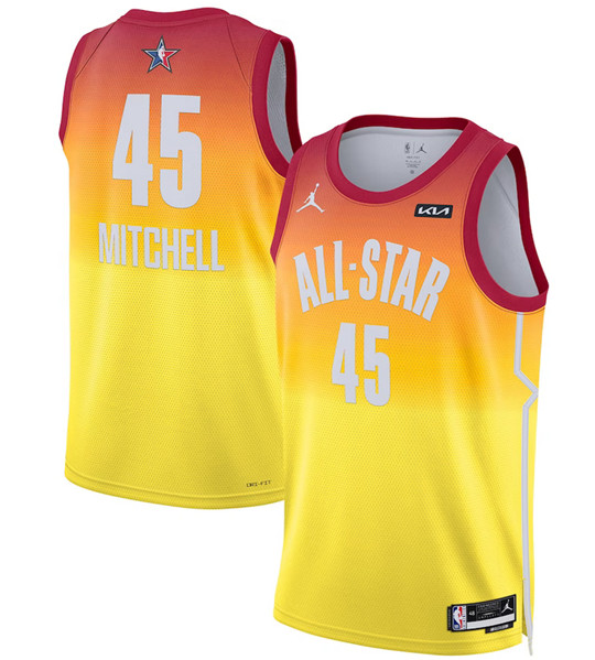 Men's 2023 All-Star #45 Donovan Mitchell Orange Game Swingman Stitched Basketball Jersey - Click Image to Close